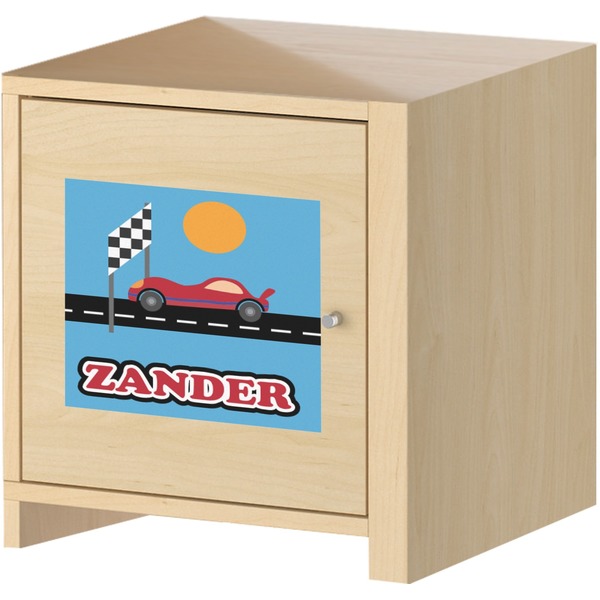Race Car Square Wall Decal on Wooden Cabinet