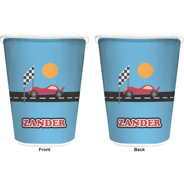 Race Car Trash Can White - Front and Back - Apvl
