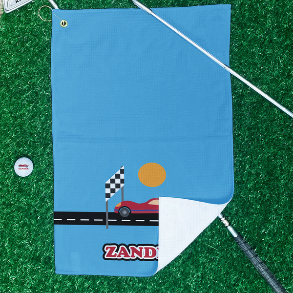 Race Car Waffle Weave Golf Towel - In Context