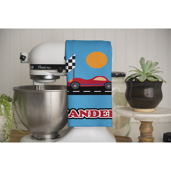 Race Car Waffle Weave Towel - Full Color Print - Lifestyle Image