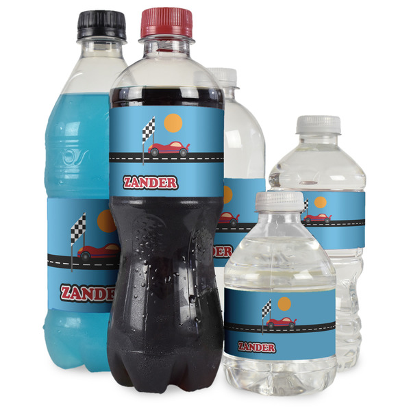 Race Car Water Bottle Label - Multiple Bottle Sizes
