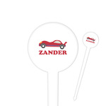 Race Car 4" Round Plastic Food Picks - White - Single Sided (Personalized)