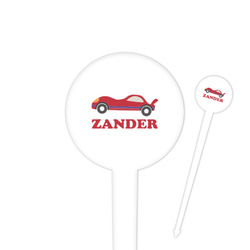 Race Car 4" Round Plastic Food Picks - White - Double Sided (Personalized)
