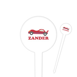 Race Car 4" Round Plastic Food Picks - White - Single Sided (Personalized)
