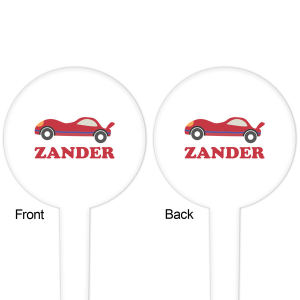 Race Car White Plastic 4" Food Pick - Round - Double Sided - Front & Back