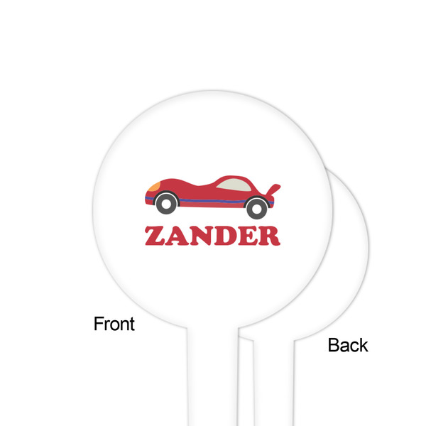 Race Car White Plastic 4" Food Pick - Round - Single Sided - Front & Back