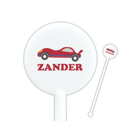 Race Car 5.5" Round Plastic Stir Sticks - White - Double Sided (Personalized)