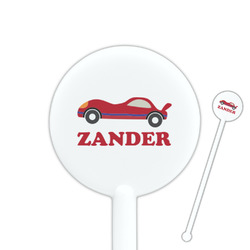 Race Car 5.5" Round Plastic Stir Sticks - White - Single Sided (Personalized)