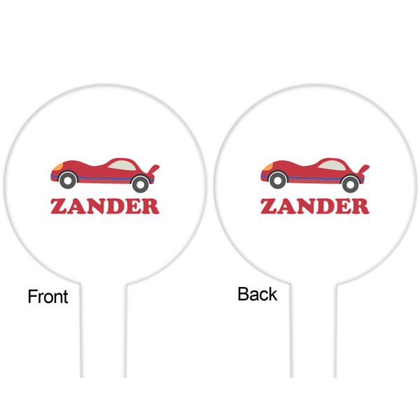 Race Car White Plastic 6" Food Pick - Round - Double Sided - Front & Back