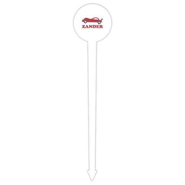 Race Car White Plastic 6" Food Pick - Round - Single Pick