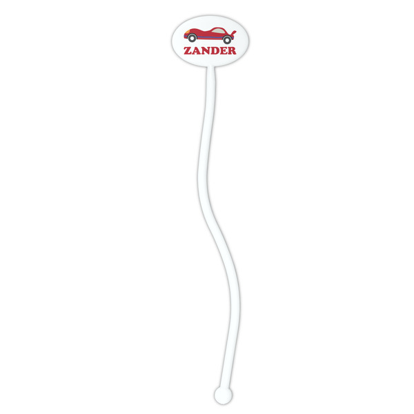 Race Car White Plastic 7" Stir Stick - Oval - Single Stick
