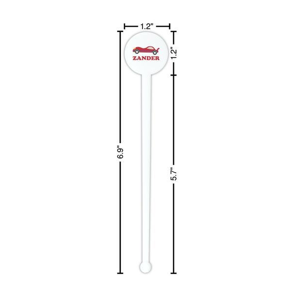 Race Car White Plastic 7" Stir Stick - Round - Dimensions