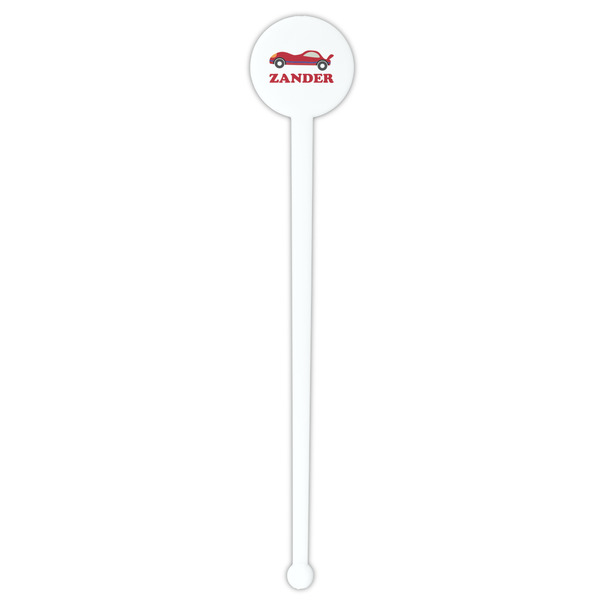 Race Car White Plastic 7" Stir Stick - Round - Single Stick