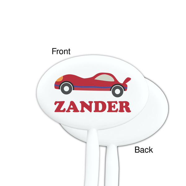 Race Car White Plastic 7" Stir Stick - Single Sided - Oval - Front & Back