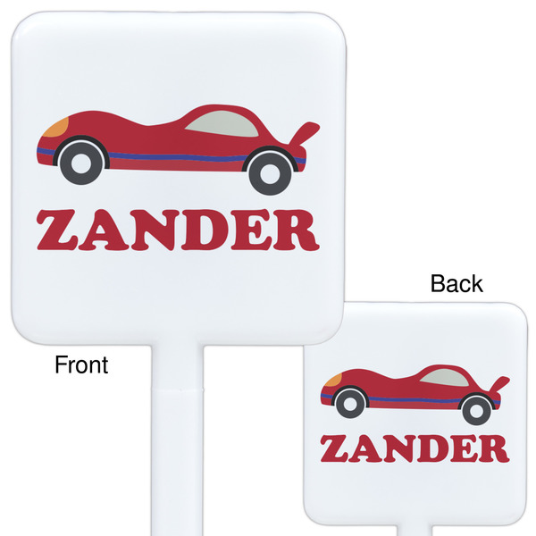 Race Car White Plastic Stir Stick - Double Sided - Approval