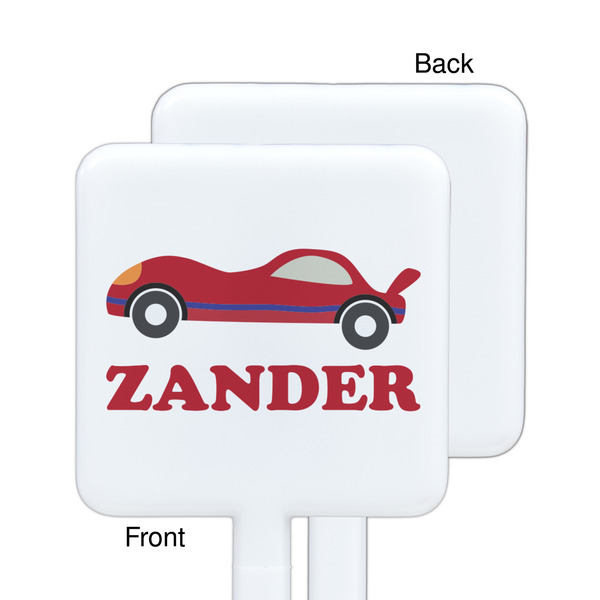 Race Car White Plastic Stir Stick - Single Sided - Square - Approval