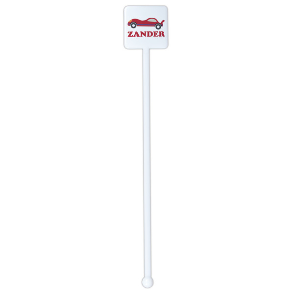 Race Car White Plastic Stir Stick - Single Sided - Square - Single Stick