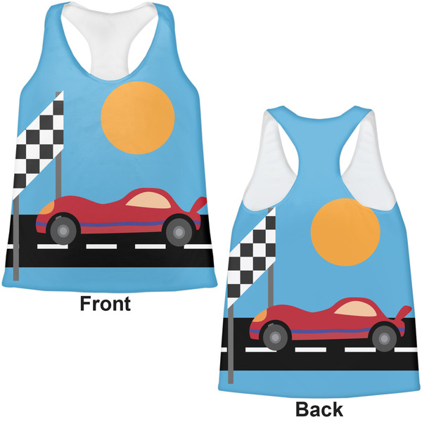 Race Car Womens Racerback Tank Tops - Medium - Front and Back