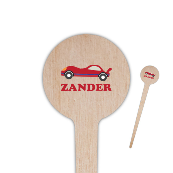 Custom Race Car 4" Round Wooden Food Picks - Single Sided (Personalized)