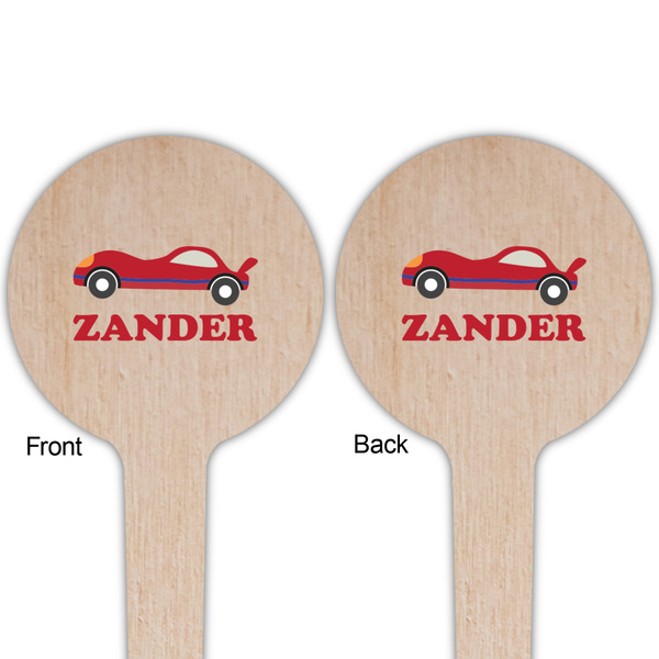 Race Car Wooden 4" Food Pick - Round - Double Sided - Front & Back