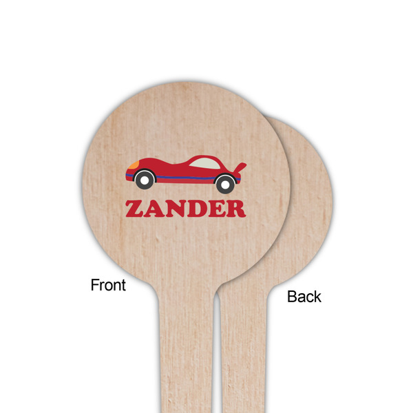 Race Car Wooden 4" Food Pick - Round - Single Sided - Front & Back