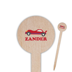 Race Car 6" Round Wooden Food Picks - Single Sided (Personalized)