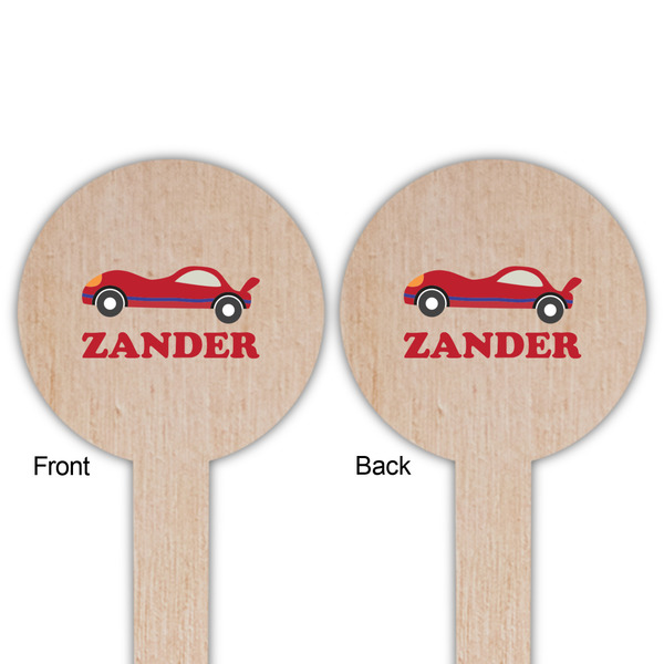 Race Car Wooden 6" Food Pick - Round - Double Sided - Front & Back