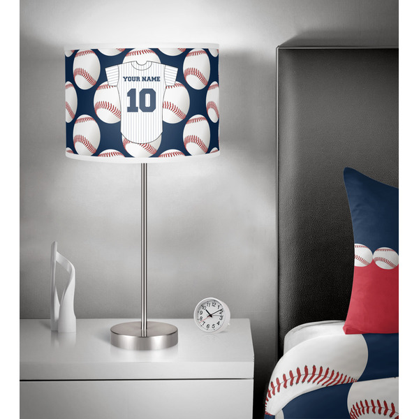 Baseball Jersey 13 inch drum lamp shade - in room
