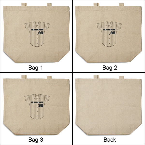 Baseball Jersey 3 Reusable Cotton Grocery Bags - Front & Back View