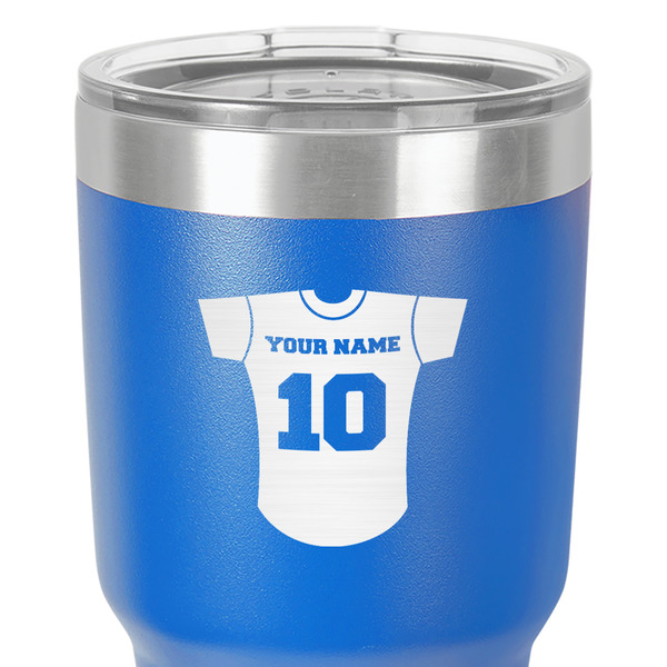 Baseball Jersey 30 oz Stainless Steel Ringneck Tumbler - Blue - Close Up