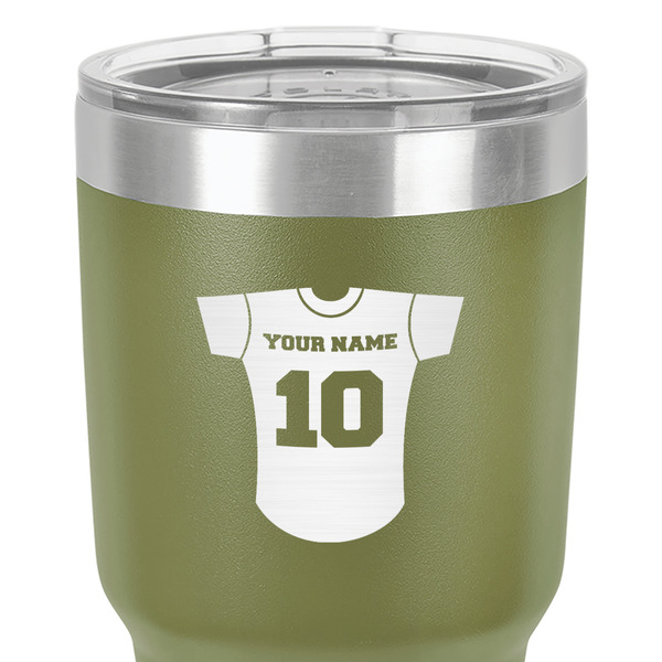 Baseball Jersey 30 oz Stainless Steel Ringneck Tumbler - Olive - Close Up