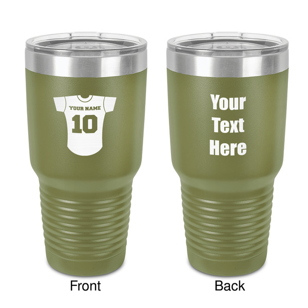 Custom Baseball Jersey 30 oz Stainless Steel Tumbler - Olive - Double-Sided (Personalized)