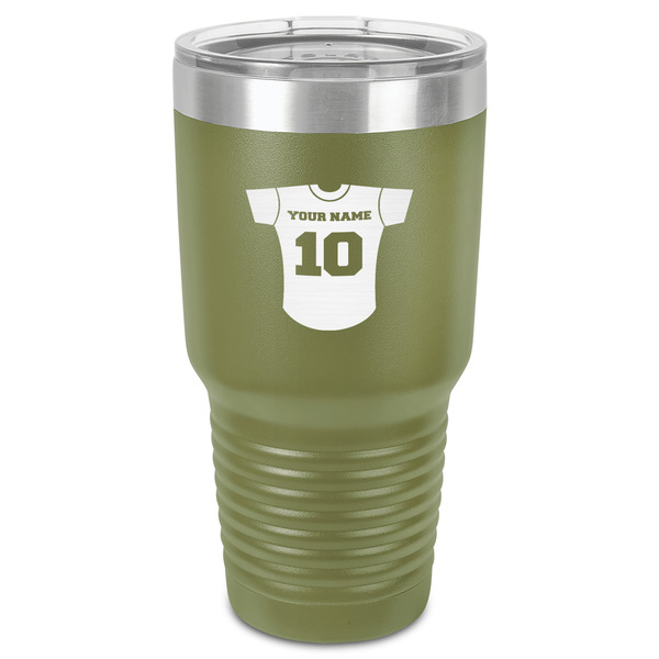 Custom Baseball Jersey 30 oz Stainless Steel Tumbler - Olive - Single-Sided (Personalized)