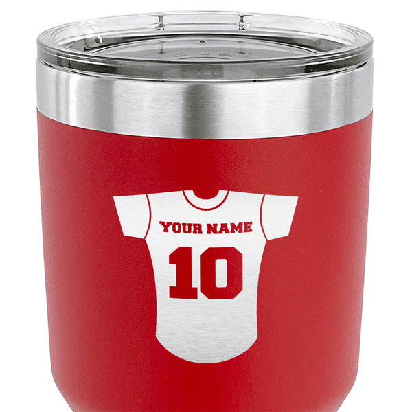 Baseball Jersey 30 oz Stainless Steel Ringneck Tumbler - Red - CLOSE UP