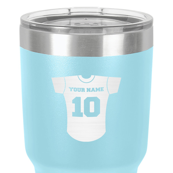 Baseball Jersey 30 oz Stainless Steel Ringneck Tumbler - Teal - Close Up