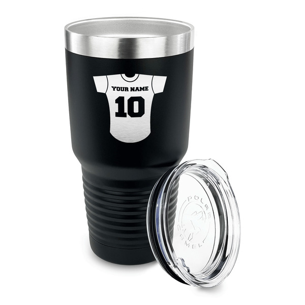 Baseball Jersey 30 oz Stainless Steel Ringneck Tumblers - Black - LID OFF