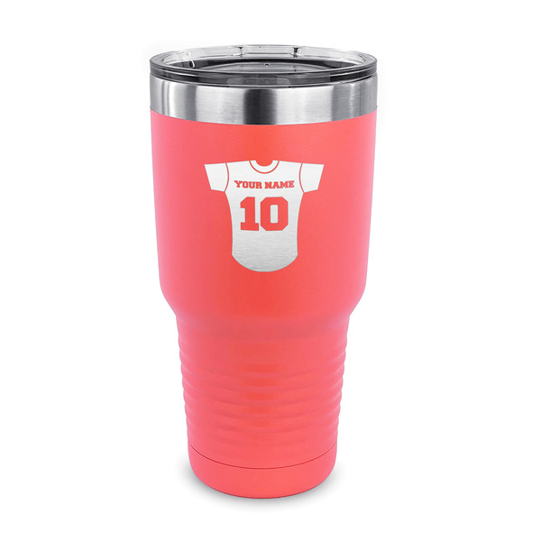 Custom Baseball Jersey 30 oz Stainless Steel Tumbler - Coral - Single Sided (Personalized)