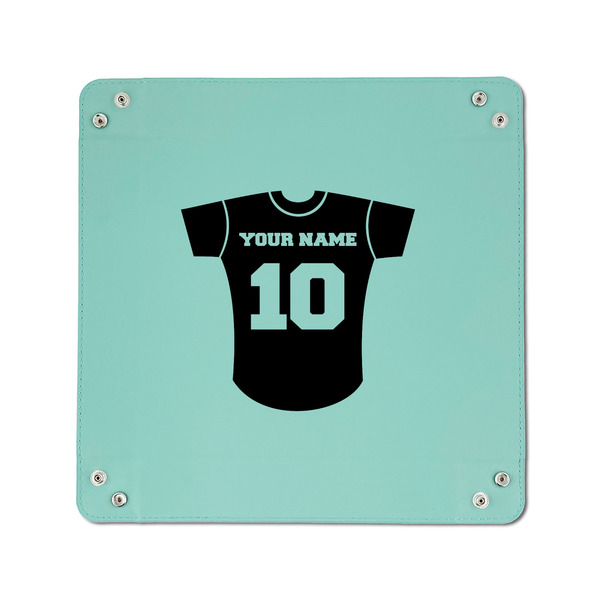 Baseball Jersey 6" x 6" Teal Leatherette Snap Up Tray - APPROVAL