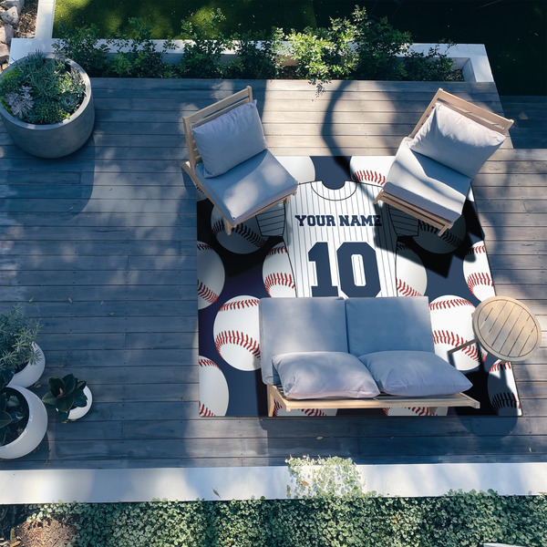 Baseball Jersey 8'x10' Patio Rug - In context