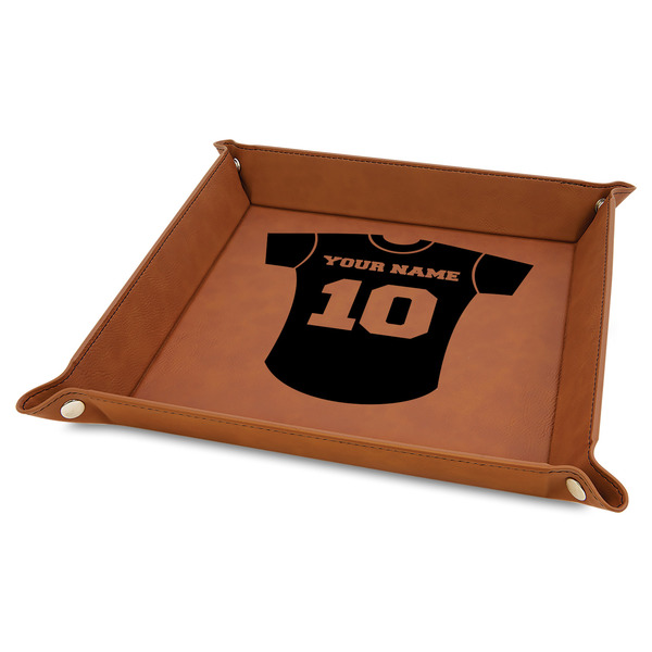 Custom Baseball Jersey 9" x 9" Leather Valet Tray w/ Name and Number