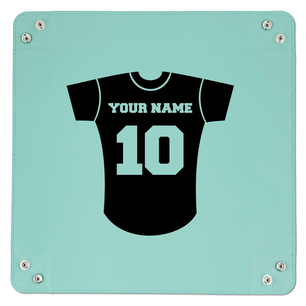Baseball Jersey 9" x 9" Teal Leatherette Snap Up Tray - APPROVAL