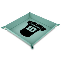Baseball Jersey 9" x 9" Teal Faux Leather Valet Tray (Personalized)