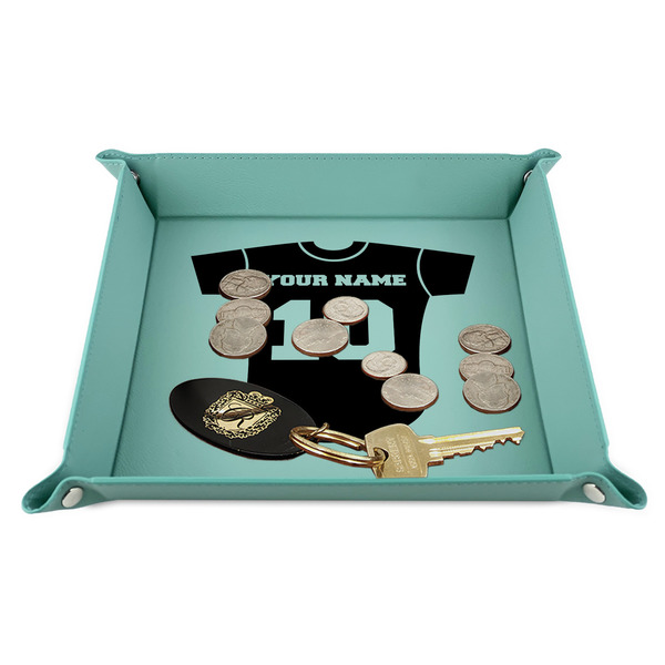 Baseball Jersey 9" x 9" Teal Leatherette Snap Up Tray - STYLED