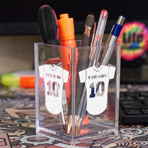 Baseball Jersey Acrylic Pen Holder - In Context