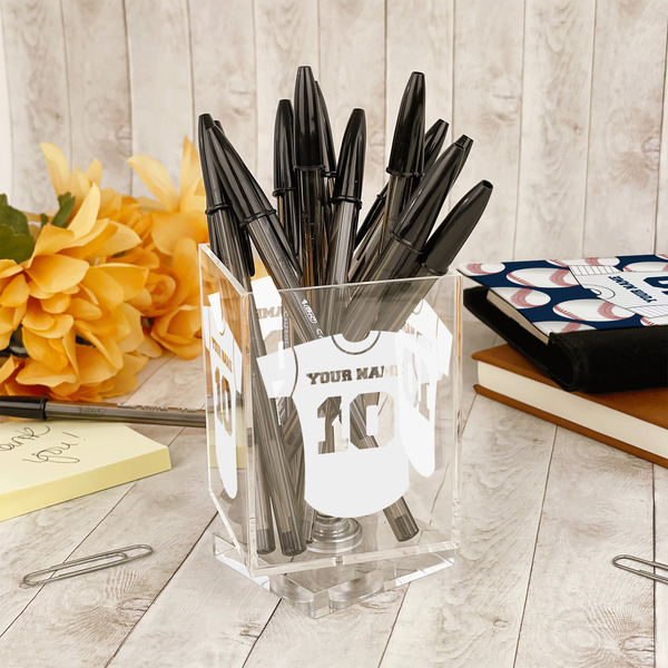 Baseball Jersey Acrylic Pencil Holder - IN CONTEXT