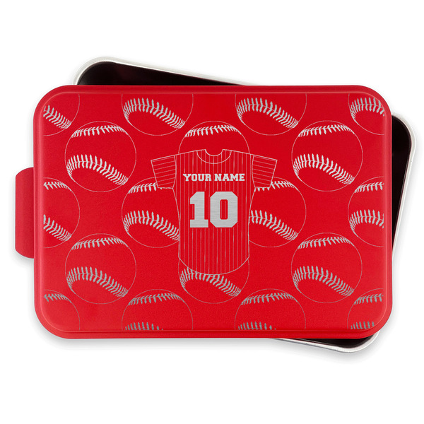Baseball Jersey Aluminum Baking Pan - Red Lid - FRONT w/lif off