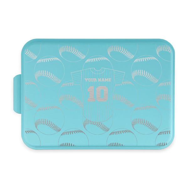 Custom Baseball Jersey Aluminum Baking Pan with Teal Lid (Personalized)