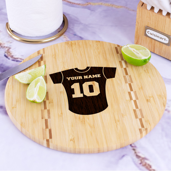 Baseball Jersey Bamboo Cutting Board - In Context