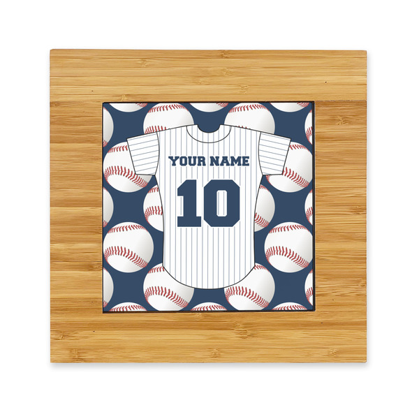 Custom Baseball Jersey Bamboo Trivet with Ceramic Tile Insert (Personalized)