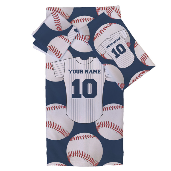 Custom Baseball Jersey Bath Towel Set - 3 Pcs (Personalized)